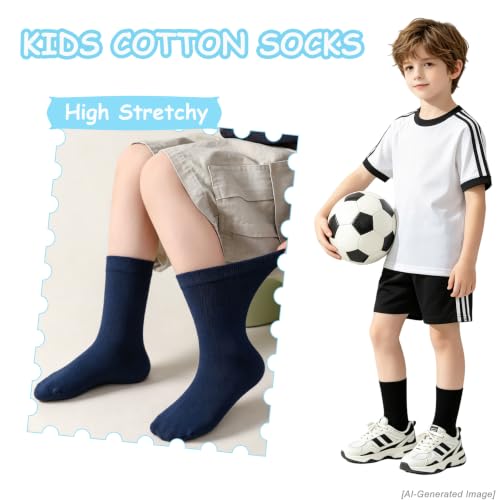 Image of EPEIUS Kids Crew Socks Seamless Cotton Dress Socks for Boys Girls 1-15Y