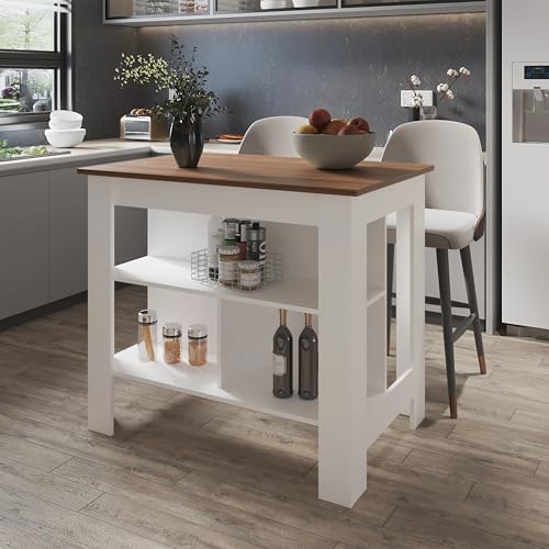 Pangshiyuan Mahogany and White Kitchen Island with Open Storage, Three