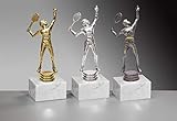 Henecka 🎾 Tennis-Herren-Pokal, Tennis-Trophäe, Tennisspieler beim Aufschlag auf Marmorsockel, mit Wunschgravur, wählbar in 3 Farben und 2 Größen (Resin, 155)