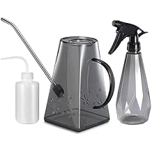 Goowin Watering Can Indoor Plants, 47 oz Long Spout House Plant Flower Watering Can, Creative Wide Opening Plastic Watering Can with 16 oz Spray Bottle & 8.5 oz Squeeze Bottle, Grey
