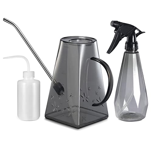 Gießkanne, Goowin 1,4 L Gießkanne für Zimmerpflanzen mit Bonus 480 ML Sprühflasche & 250 ML Quetschflasche für Zimmerpflanzen im Freien(Grau) Cover