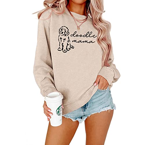 Boutikome Dog Mama Sweatshirt Women Cute Doodle Mama Graphic Shirt Long Sleeve Crewneck Pullover For Dog Lover(Apricot-14,Xl) #TOP15