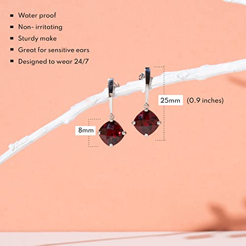 14K White Gold Solitaire Cushion Cut Created Red Ruby Drop Dangle Earrings For Women 8Mm July Birthstone With Push Backs By Max + Stone #TOP2