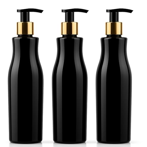Image of Prakash Empty Plastic Trophy Pump Bottles Dispenser 500ml Portable Shampoo Lotion Hand Bottle (Black Trophy Golden Pump 500ML, Pack of 3)