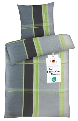 Carpe Sonno Seersucker Bettwäsche 135x200 Mikrofaser | Sommer Bettwäsche Seersucker Bettbezug 135 x 200 Sommerbettwäsche Bettwäsche-Sets Kariert...