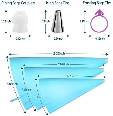 Kasmoire Reusable Piping Bags and Tips Set, Cake Decorating Tools with Icing Pastry Bags, Icing Bags Tips, Couplers and Frosting Bags Ties for Cookie Icing Cakes Cupcakes