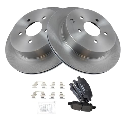 Image of TRQ Rear Brake Pad and Rotor Set Ceramic Compatible with 2003-2008 Infiniti FX35 FX45 2011-2013 M37 M56 2014-2017 Q50 2015-2017 Q70 QX60 2003-2017 Nissan Murano 2013-2017 Pathfinder 2004-2016 Quest