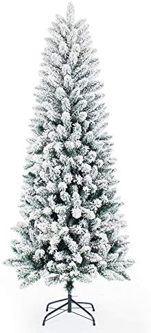 Artificial Christmas Trees,Classic Pencil Tree with White Snow Flocked,Unlit 5/6/7FT