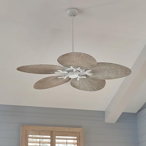 Hinkley Tropic Air 52" Indoor and Outdoor Ceiling Fan - Five Blades, DC 4 Speed Motor - Matte White and Palm-Shaped Weathered Wood Composite Fan Blades - Image 4