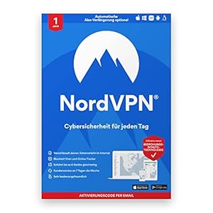 NordVPN – Software für Datenschutz und Sicherheit, doppelte Verschlüsselung | Abonnement | 6 Gerät | 1 Benutzer | 1 Jahr | PC/Mac/Mobile | Aktivierungscode per Email