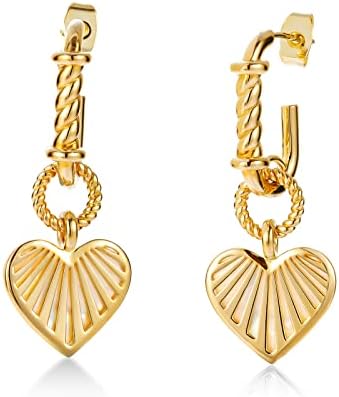 MABARRI Gold Pendant Earrings 14K Yellow Gold Plated Mother of Pearl Earrings for Women Girls Trendy Opal Dangle Drop Earrings with 925 Sterling Silver Posts Hypoallergenic Lightweight (MOP Heart Pendant Earrings)