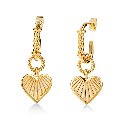 Mabarri Gold Pendant Earrings 14K Yellow Gold Plated Mother Of Pearl Earrings For Women Girls Trendy Opal Dangle Drop Earrings With 925 Sterling Silver Posts Hypoallergenic Lightweight (Mop Heart Pendant Earrings) #TOP1