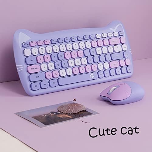 Cute Cat Keyboard and Mouse Combo Wireless, Kawaii Keyboard and Mouse for Girls and Kids, Soundless Colorful Keys, Compatible with Notebook, PC (Purple-84Keys) 3 41gFc7d3zNL. AC