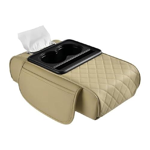 ZSWXDJIZN Coussin d'Accoudoir Voiture pour Skoda Fabia III 2018-2021, Housse de Console Centrale pour Accoudoir de Voiture en Cuir de Siège,Beige