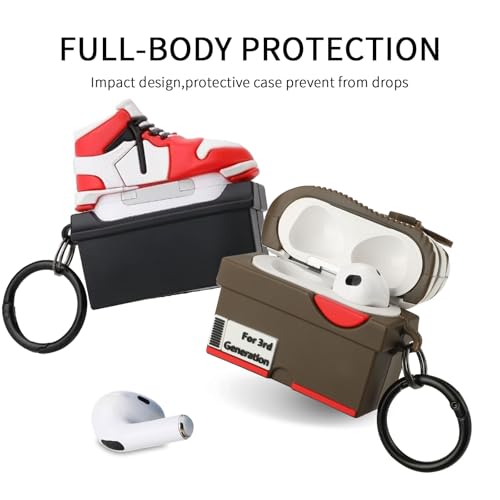 Image of [2Pack] Gedicht for Apple Airpods 3rd Generation Case Cover, Cute Cartoon Shoe Box Soft Silicone Protective Cases for AirPods 3 Case with Keychain for Women Men, Red+Brown