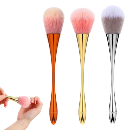 Matwsec 3 Pcs Nail Dust Brushes, Acrylic Nail Cleaning Brush, Soft Manicure Brushes, Nail Duster Brush, Large Makeup Brushes for Women Girls Gifts (Rose Gold, Gold, Silver)