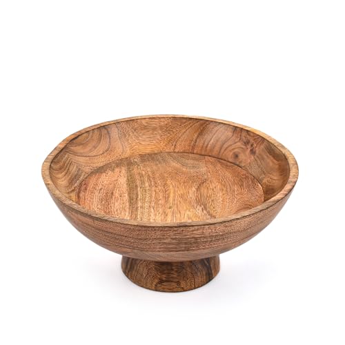 Samhita Ensaladera decorativa de madera de mango para encimera de cocina, mesa de comedor y decoración del hogar, cuenco rústico hecho a mano (10 x 10 x 4.75 pulgadas)