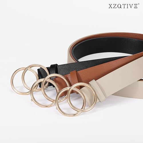 XZQTIVE 3 Packs Women's Leather Belts For Jeans Dresses Pants Fashion Ladies Waist Belt with Gold Buckle3
