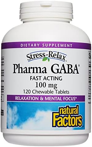 Stress-Relax Chewable Pharma GABA 100 mg by Natural Factors, Non-Drowsy Stress Support for Relaxation and Mental Focus, Tropical Fruit Flavor, 120 Tablets
