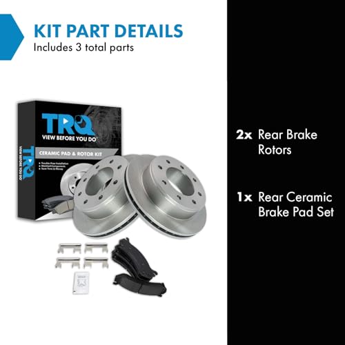 Image of TRQ Rear Brake Pad and Rotor Set Ceramic Compatible with 1999-2007 Chevrolet Silverado 1500 HD 2500 HD 2001-2007 GMC Sierra 1500 HD Classic 2500 HD Yukon XL 2500 2003-2009 Hummer H2