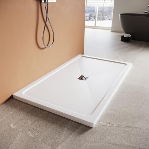 SUNXURY SMC piatto doccia bianco 150 x 90 cm, con forma quadrata, piatto antiscivolo e scarico incluso
