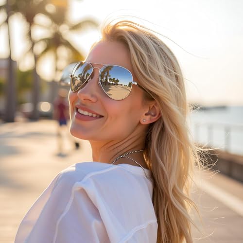 HJSTES Polarized Aviator Sunglasses for Women Men Classic Metal Shades Mirror Lens 100% UV Blocking, 58mm2