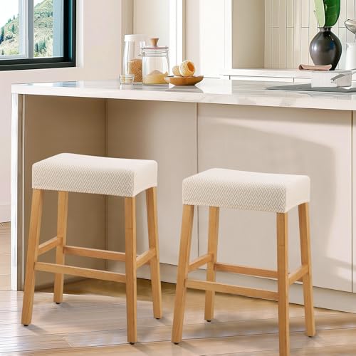 Image of YISUN Stool Covers Rectangle - 2 Pack Stretch Waterproof Saddle Seat Cover Counter Bar Stools Bar Chairs Covers Kitchen Island Chairs Cushion Protector