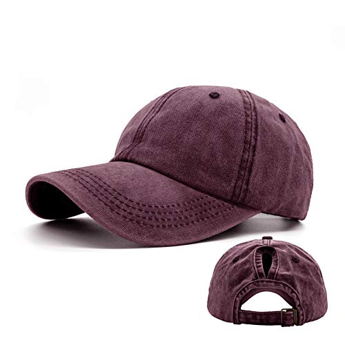Ruyosn Basecap Damen Cap Zopf Kappe Vintage Atmungsaktiv Verstellbar Cappy für Pferdeschwanz Sonnenschutz Hip hop Cap Baumwolle Cap Mädchen Baseball Kappe Sommer Wein Cover