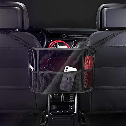 Car Net Pocket Handbag Holder, Car Storage for Purse & Pocket for Smaller Items, Barrier of Backseat Pet Kids, Driver Storage Netting Pouch, Car Storage Pocket Between Seats (Upgrade-A, Black)