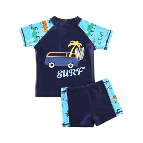 Sweegentle Boys' Rash Guard Set 2 Piece Sun Protective Quick Dry Swim Shirt and Bathing Suit Dark Blue Cover
