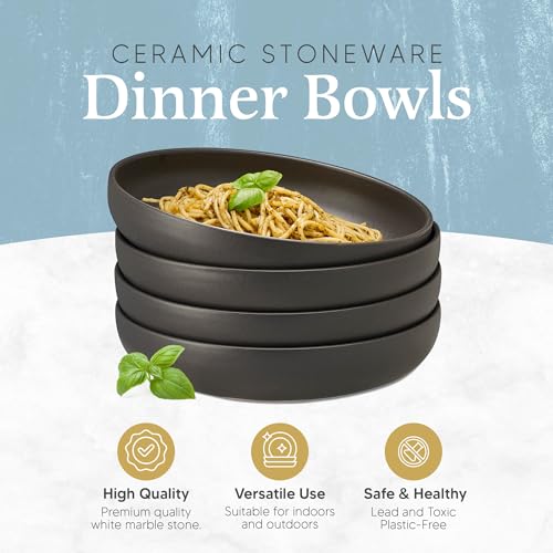 B Brilliant Ceramic Cereal Bowls Set of 4 - Small & Large Soup Bowls, Salad Bowl, Kitchen, Pasta Bowls - Portuguese Stoneware Ceramic Bowls - Freezer, Microwave Safe (Dark Grey, 6.3" Soup Bowl) by B BRILLI BRILLIANT - Used condition - Image 3