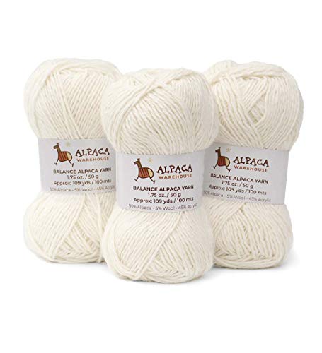 Blend Alpaca Yarn Wool Set of 3 Skeins DK Weight - Heavenly Soft and Perfect for Knitting and Crocheting (Ivory, DK)