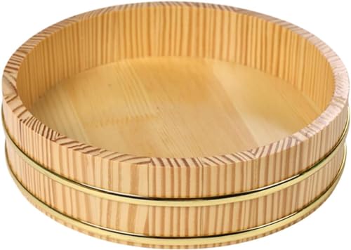 寿司桶 寿司 桶 飯台 木製 すし桶 ご飯 丼 はんぎり 混ぜる たらい 和食 寿司 寿司バケツ ご飯 飯切 保冷剤 容器 ライスミキシングボウル ビンテージ フード トレイ レストラン寿司容器 木製プレート刺身盛り 寿司用 レストラン キッチン (30C