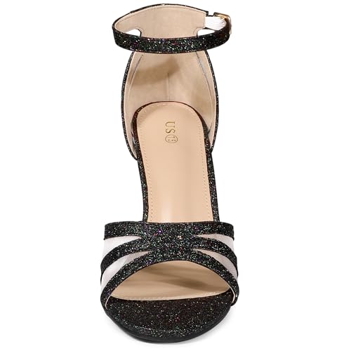 Allegra K Women's Glitter Ankle Strap Black Stiletto Heels Sandals 8.5 m US