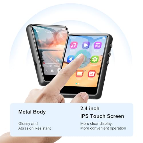 Image of SWOFY 64GB MP3 Player with Bluetooth 5.3, 2.4-Inch Full Touch Screen, Portable Lossless Sound Music Player with HD Speaker, MP3 with FM Radio Recording e-Book, Record, Earphone Included-Gray