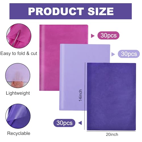 Image of BEISHIDA 90 Sheets Purple Series Tissue Paper Bulk, Wrapping Tissue Paper for Gift Bags, 14 x 20 Inch Gift Wrap for Halloween Birthday Wedding DIY Crafts Decor Holiday Flowers