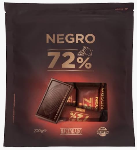 Hacendado Premium Dunkle Schokolade 72% Kakao 200g Tafel Extrafein Ohne Gluten 4er Pack