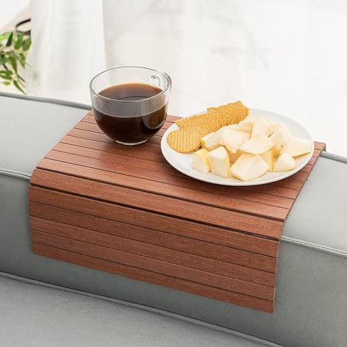 Image of Hamdan Sofa arm Tray Couch Bedside Wood Coaster Coffee Cup Foldable armrest Caddy end Protector Folding Living Room Furniture mat-Light Walnut