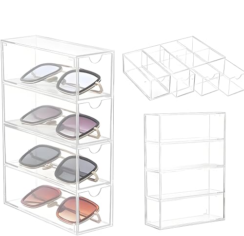 Porta Oculos Organizador, Caixa de Óculos de Sol com 4 Gavetas