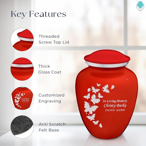 Image of Geturns - Adult Personalized Butterfly Cremation Urns for Human Ashes I Large Bright Red Funeral Urn for Men and Women I 200 lbs