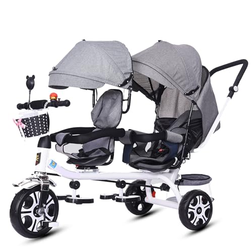 Triciclo doble plegable para niños, con toldo protector UV, asiento ajustable, cinturón de seguridad de 5 puntos, parques de viaje