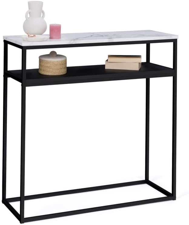 Relaxdays Table Console Verre, Dessus De Table Transparent Structure Mtal Dpt 4 Pieds Hlp 705x110x30 Cm Noir 49827954