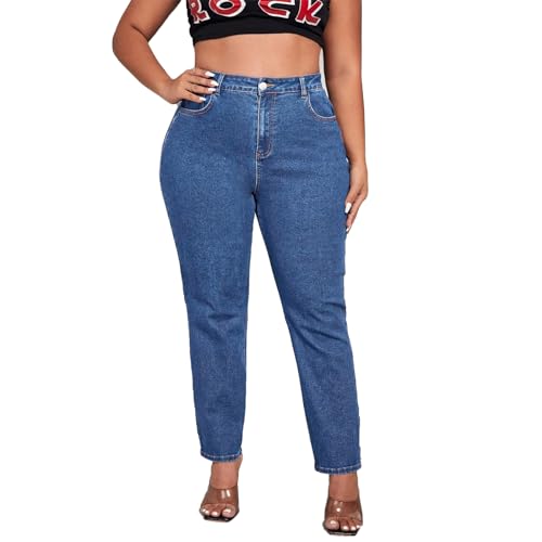 KISSPLUS Plus Size Tapered Jeans for Women High Waist Loose Women Jeans Curvy Stretchy Black and Blue Denim Pants for Women