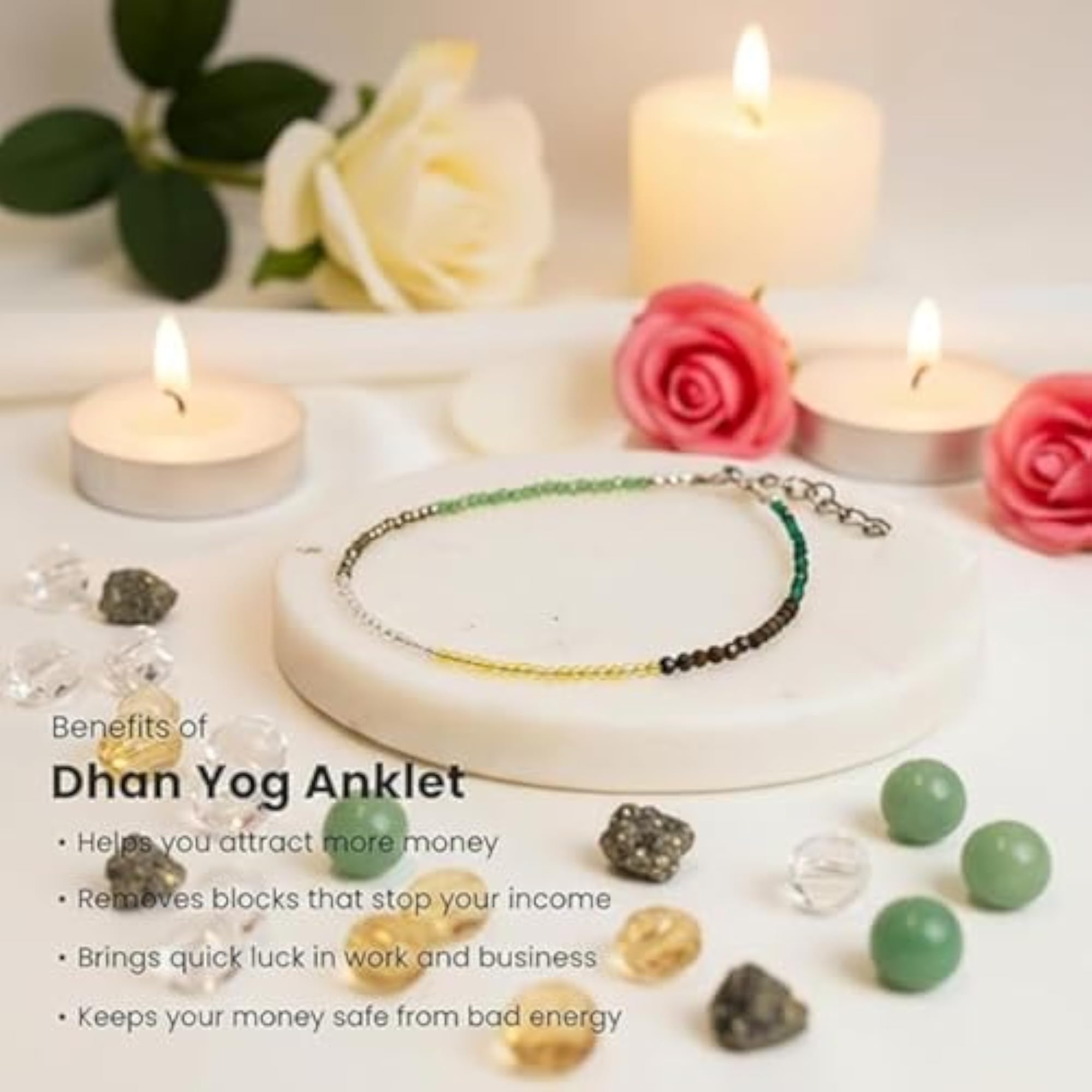 Natural Clear Quartz Dhan Yog Anklet Combo for Women & Girls