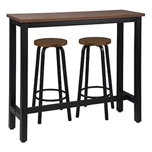 WOLTU 1 Bartafel + 2 Krukken Industriële,Bistrotafel met Bistrokruk in spaanplaat en staal,Donkerebeuken BT17dc+BH237dc…
