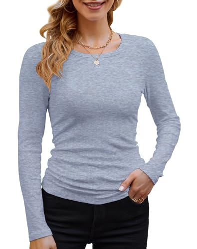 DUOEASE Langarmshirt Damen Basic Longsleeve Elegant Langarm Oberteile...