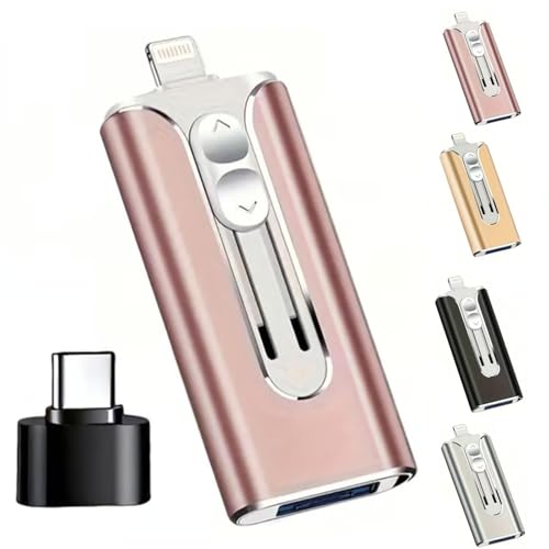 Peshoriadm Flash Drive, 32~256gb Micro USB + 8 Pin + USB 3.0 4 in 1 Mobile Phone Computer U-Disk, with Free Type-C Adapter for Android Phones/Pc and More Devices (Pink, 32GB)