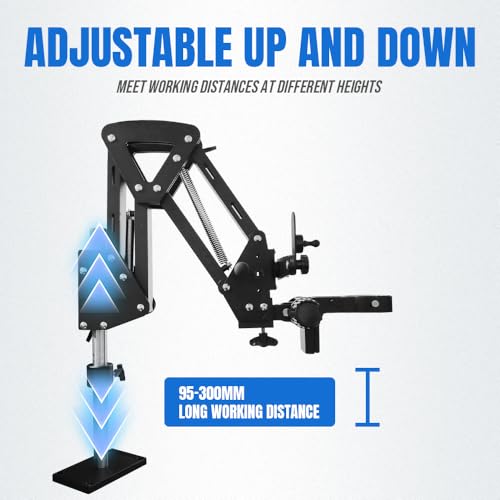 Image of Microscope Boom Stand for MS04A Stereo Microscope, Adjustable Spring Arm Bracket, Compatible with 76mm Holders and LED Ring Lights, Heavy-Duty Table Clamp Base, MH04A-H
