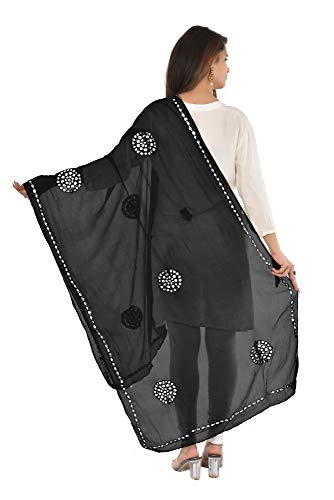 Image of YOUTHQUAKE Plastic Mirror Work Embroidered Chiffon Dupatta for Women & Girls