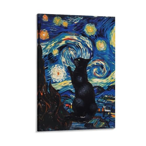 Déco murale chat mignon grand tableau 50x75 cm pour habiller un long couloir